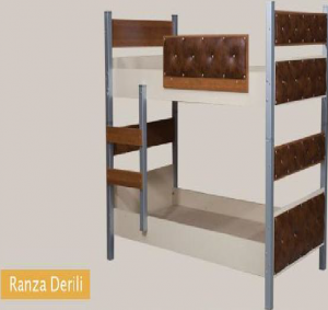 Ucuz şantiye ranzası 7 Kahverengi deri kaplı iki kartlı ranza