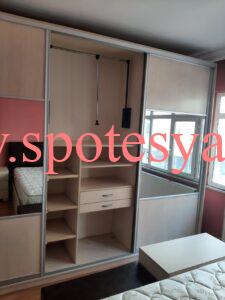 Kullanılmış yuvarlak yatak tertemiz sapasağlam yatak odası mobilyası 18 Spot aynalı sürgülü elbise dolabı bakımlı ve temiz FİYATI: 2800 TL
