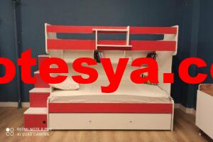 Tek kişilik 2 katlı ayrılabilir ucuz ranza 5 Ucuz kırmızı ev ranzası ikinci el ama temiz FİYATI: 850 TL